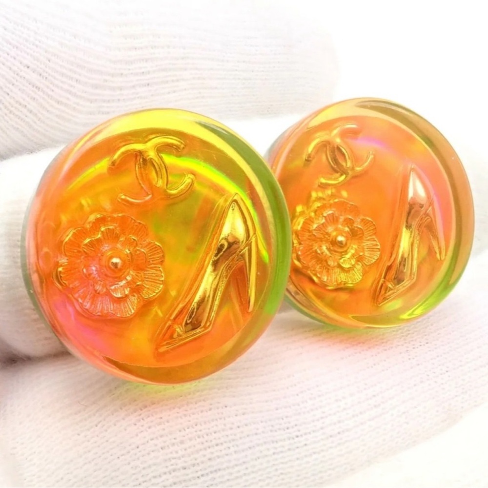 Chanel Rare 1997 Holographic Camellia Clip On Earrings